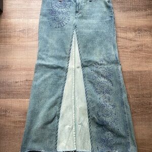 Free People Light Blue Skirt with Distressing and Contrast Stitching